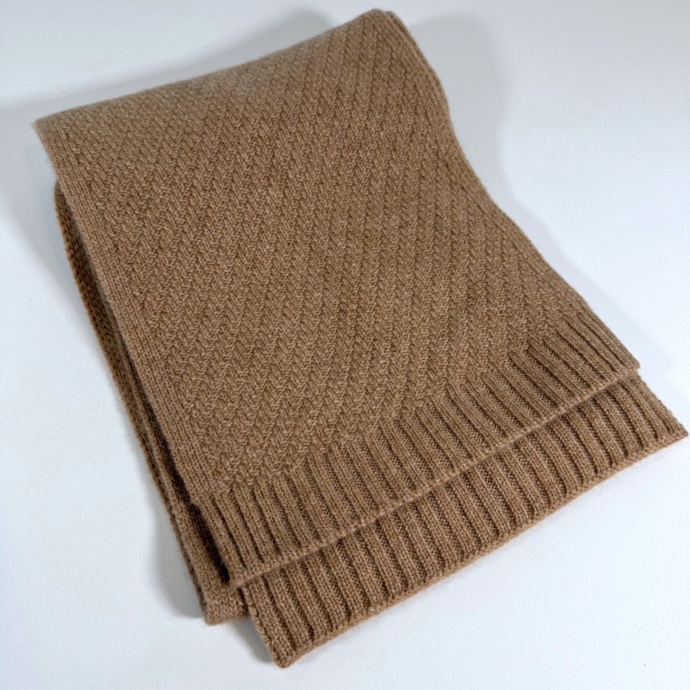 J.Crew Cashmere Diamond KnitScarf OS 68x9.5 100%  Camel Tan Quiet Luxury Classic